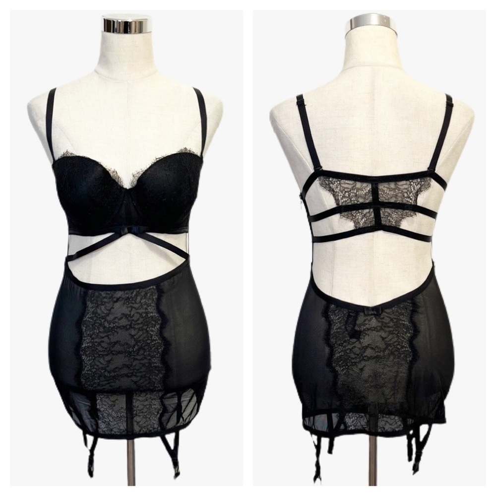 Victorias Secret Beautiful Solid Black Lace Lingerie One Piece Cup Size 36C - Picture 1 of 10